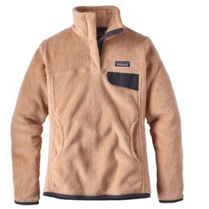Patagonia Re-tool Snap-T Cozy Pullover for Women - Tan w/ Navy Trim